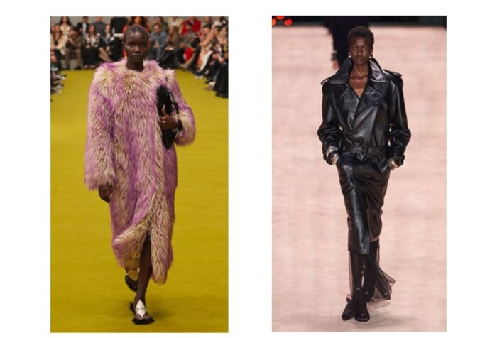 De drch. A izq.: Milán Fashion Week: Gucci Otoño/Invierno mujer 2023. F: Gucci. Paris Fashion Week: Saint Laurent Otoño/Invierno 2022-2023. F: Hola!